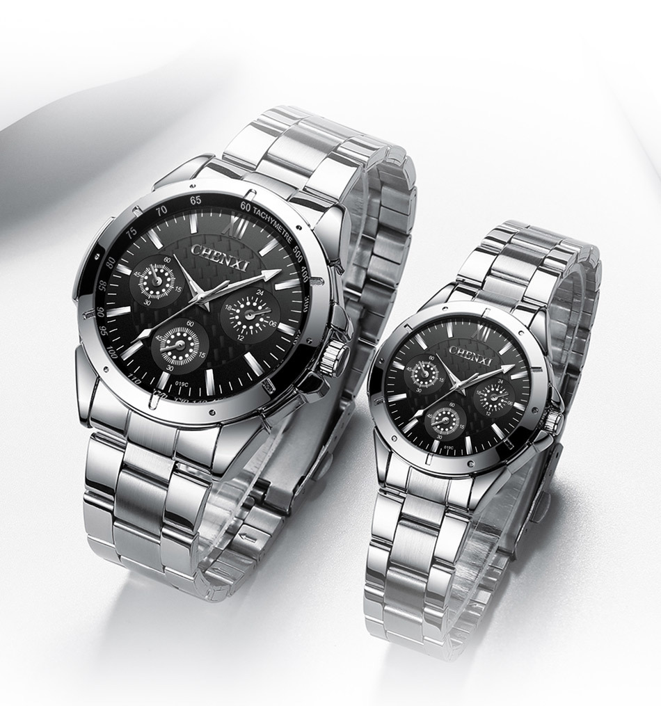 Orologio da uomo con cinturino in acciaio al quarzo impermeabile decorativo a tre occhi da uomo di marca CHENXI_voghion.com