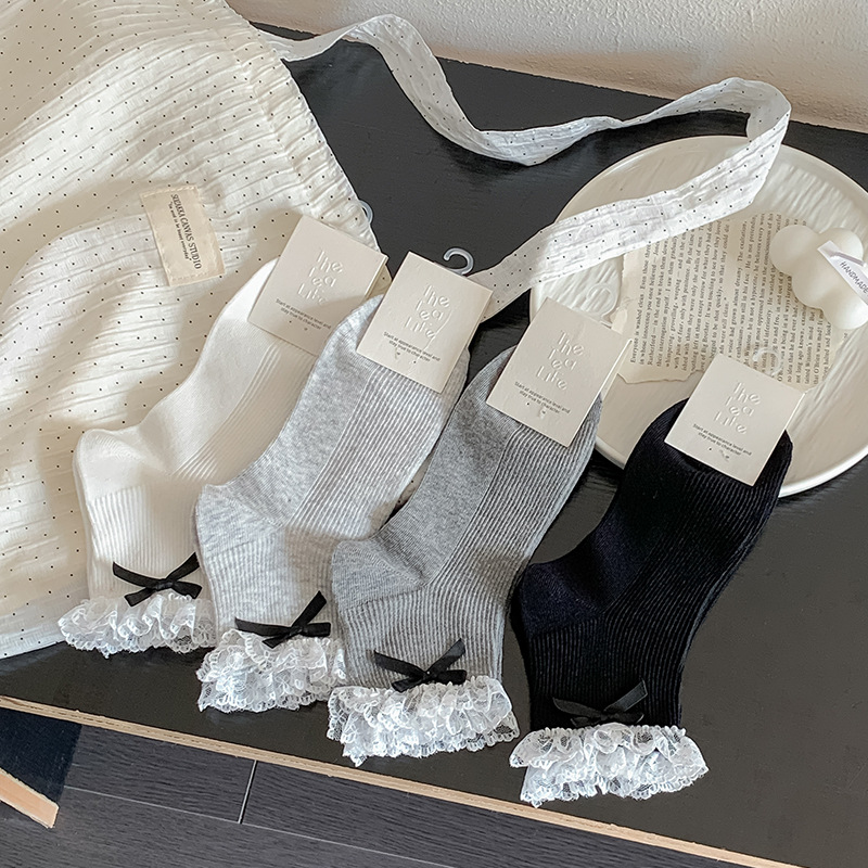 Calcetines de primavera y verano de algodón sólido, calcetines de ballet de arco, calcetines de verano delgadas y dulces al por mayor