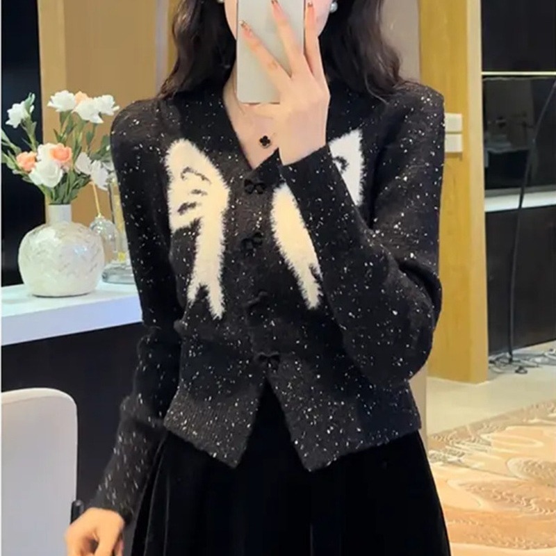 春秋冬女装长袖针织开衫外套女春季小香风时尚百搭V领毛衣女开衫|undefined