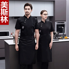 日式廚師服夏裝半袖薄款女棉透氣後廚房廚師工作服男大號加肥加大