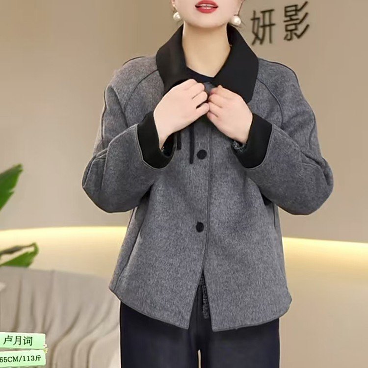 一件代发直播爆款2025秋季新款时尚拼色宽松气质毛妮外套上衣女|undefined