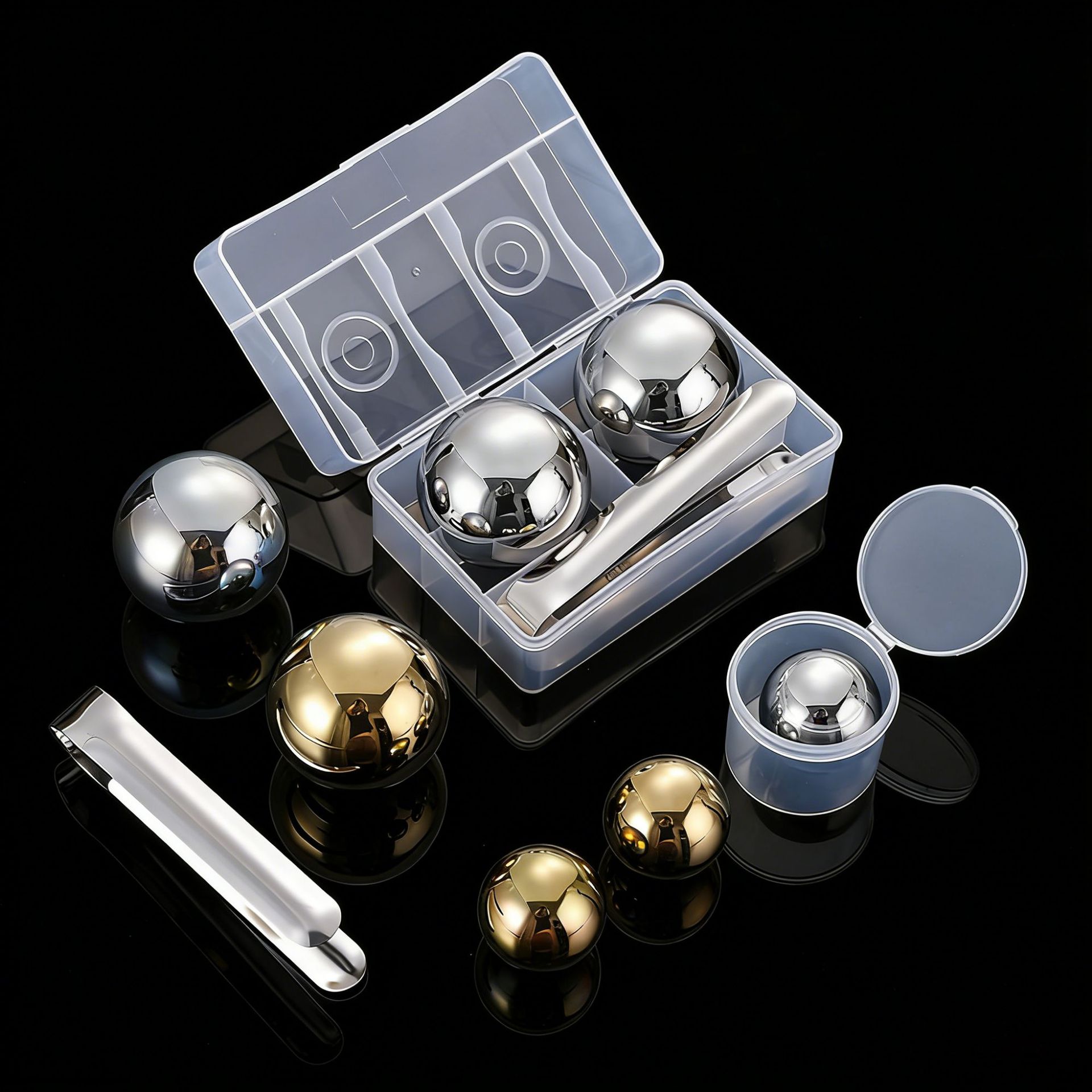 304 Stainless Steel Ice Ball Set, Bar Whiskey Quick-Freezing Ice Stones, Household Ice Stones, Stainless Steel Ice Cubes
