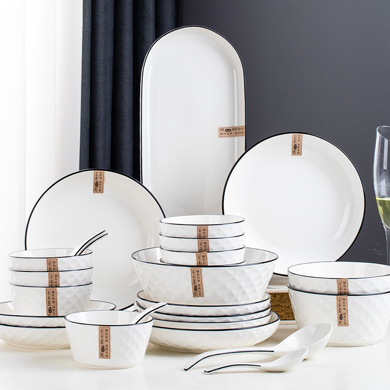 Bowl and dish wholesale creative ceramic eating bowl household large soup bowl noodle bowl plate combination tableware suit gift Diamond