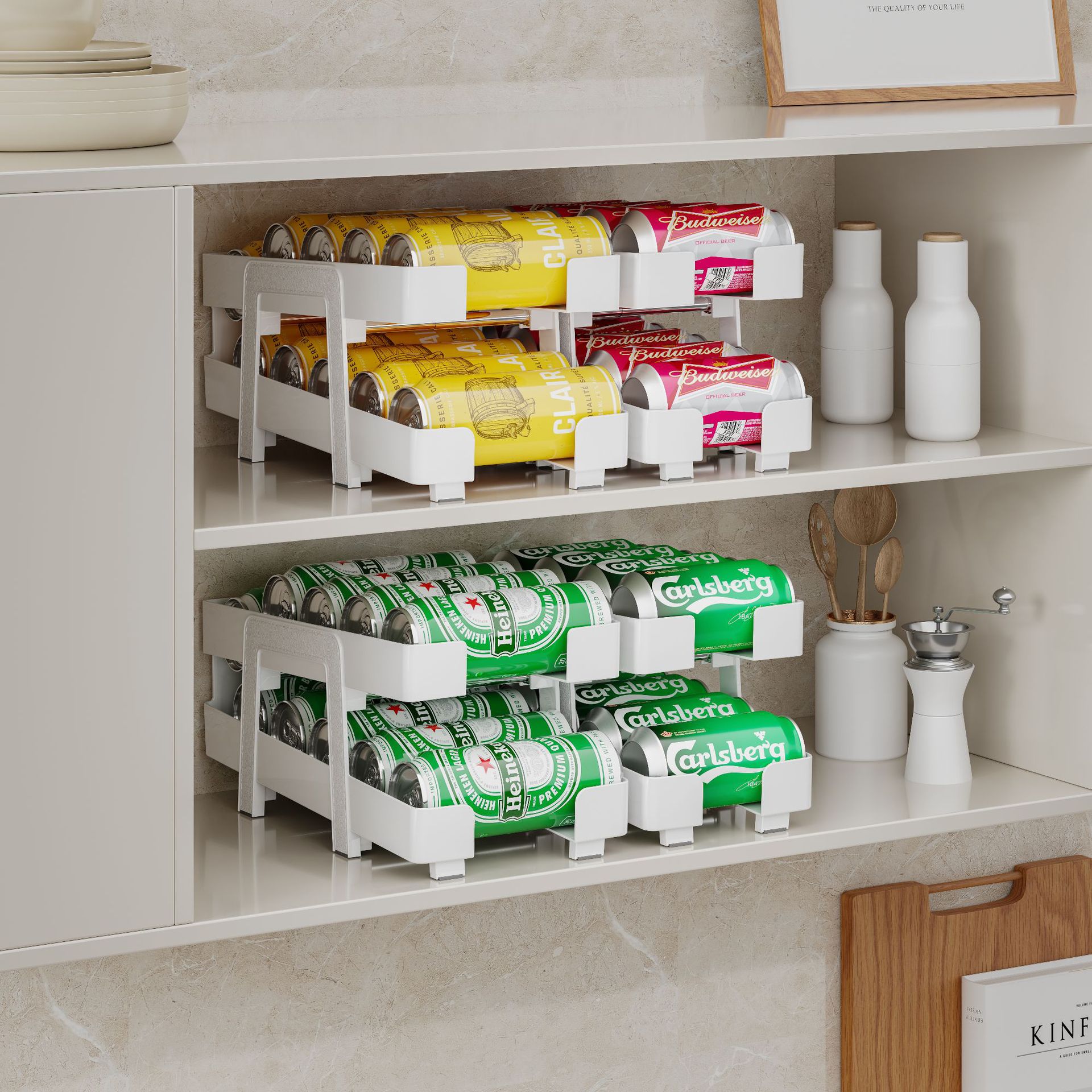 Artefacto de almacenamiento de refrigerador retráctil, relleno automático transparente de doble capa, estante de almacenamiento de bebidas, caja de almacenamiento de refrigerador