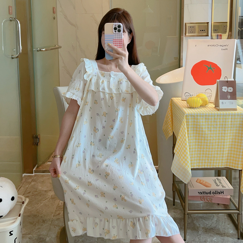 Nube de verano algodón pijama de mangas cortas mujeres 2025 nuevo delgado verano pijama de mujer princesa lindo vestido de casa