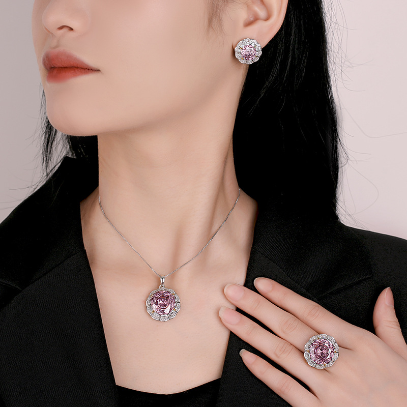 2025 nuevo estilo Zhuang Shengsheng joyería fondo de cobre chapado en oro rosa corta rosa seca temperamento ligero traje de lujo femenino 16-10m