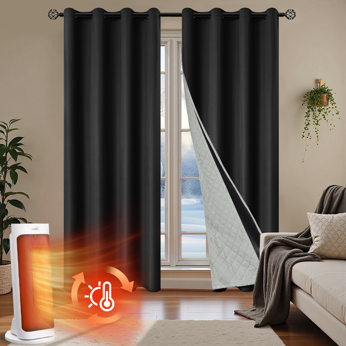 Amazon primavera textil de algodón totalmente sombreado desmontable 2 en 1 cortina de invierno calentamiento cortina de sala de estar a prueba de viento y frío