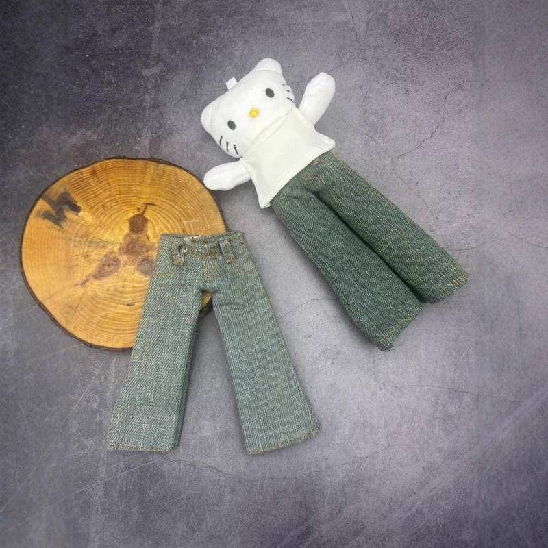 Long-Legged Kt Cat Denim Wide-Leg Pants American Retro High Street Loose Personality Long-Legged Kitty Cat Doll Clothes Small Pendant