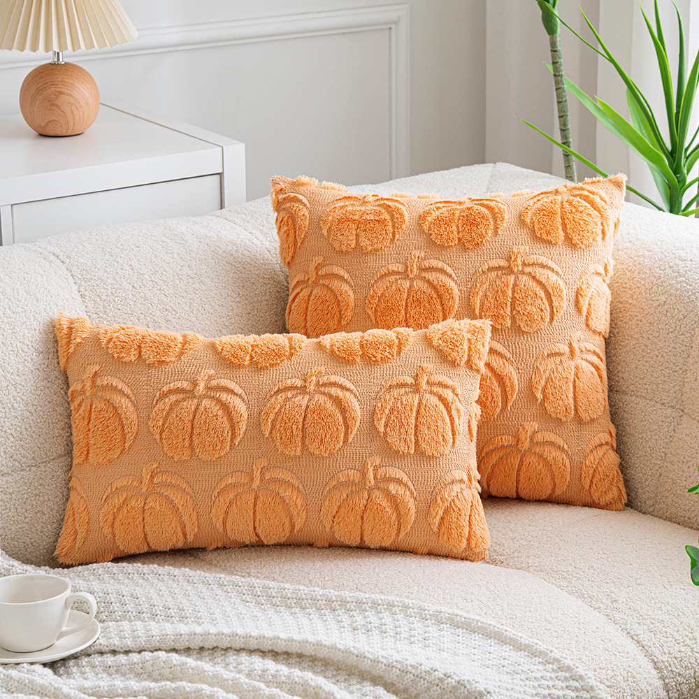 Halloween Pumpkin Embroidered Plush Pillow Case For Sofa Living Room_voghion.com