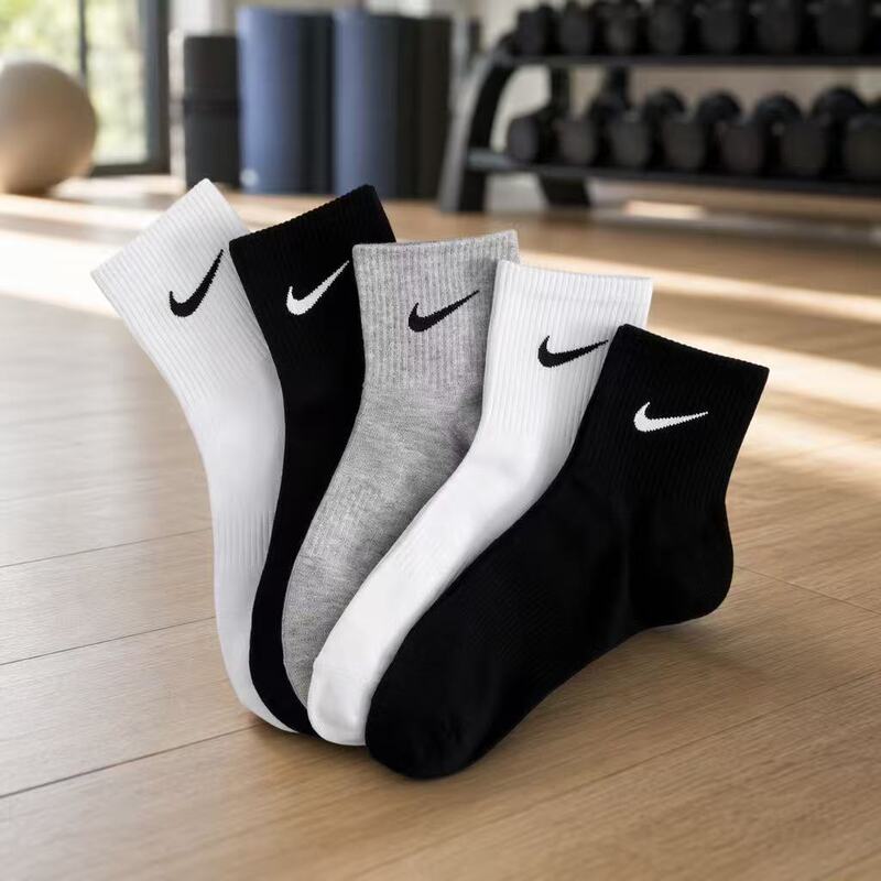 Suwan Nexter mid-calf sports socks for men and women, cotton, breathable, sweat-absorbent, suitable for all seasons, black, white, and gray socks wholesale