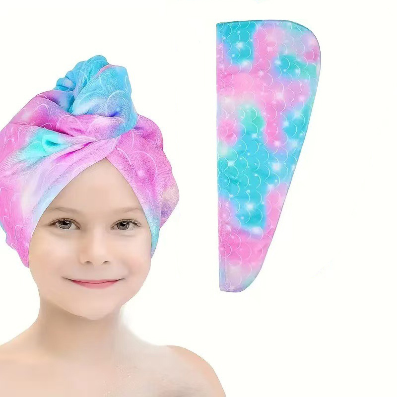 TEMU explosión absorción de agua gorra de cabello seco para niños engrosado absorción impresión de agua toalla de cabello seco suave veloz secado toalla de microfibra