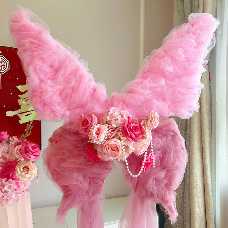 DIY ファンタジーメッシュ蝶結婚式の装飾花嫁の写真の背景結婚式シミュレーションインターネット有名人ホットバタフライセット|undefined