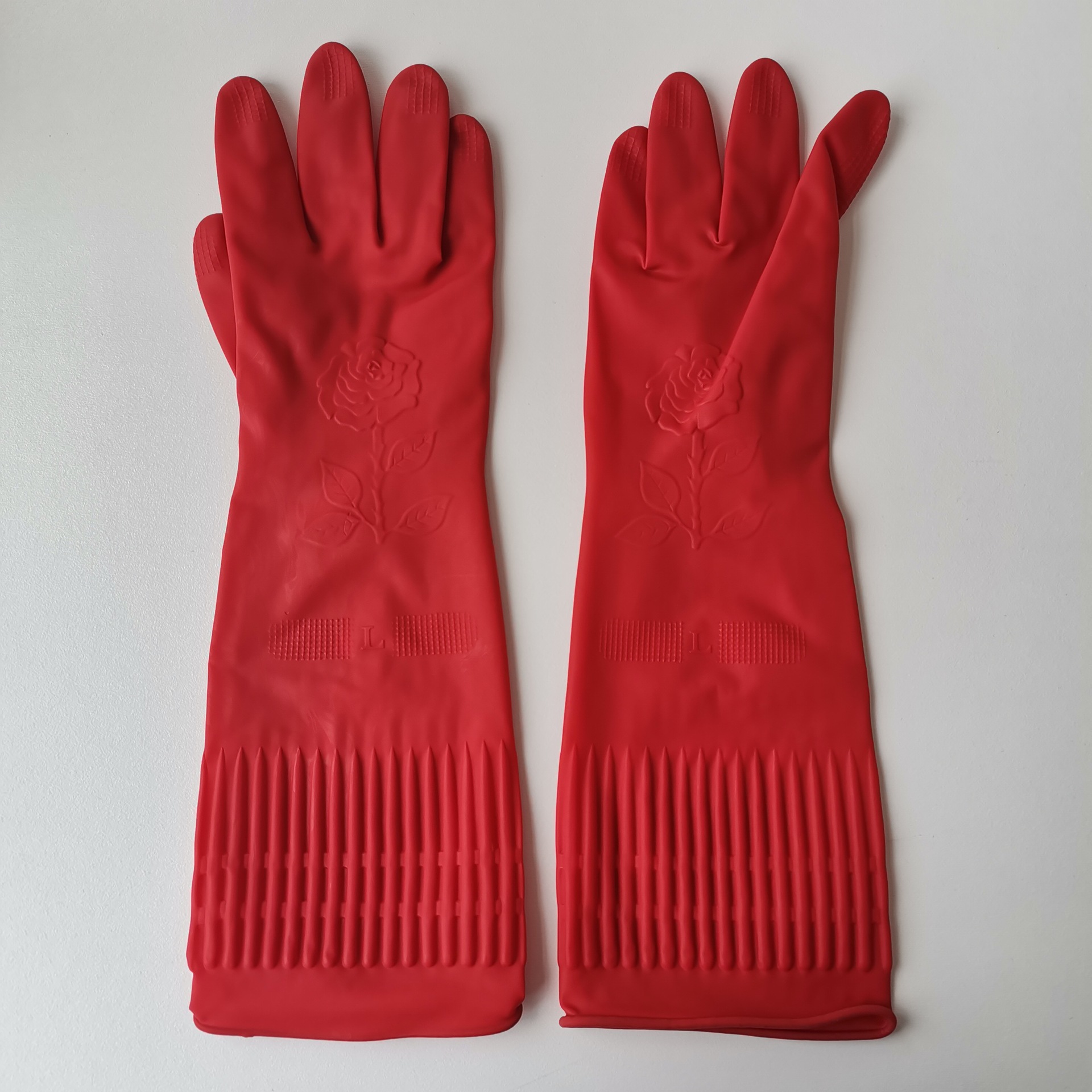 厂家供应红玫瑰加长乳胶手套 橡胶家用洗碗洗车防酸碱乳胶手套