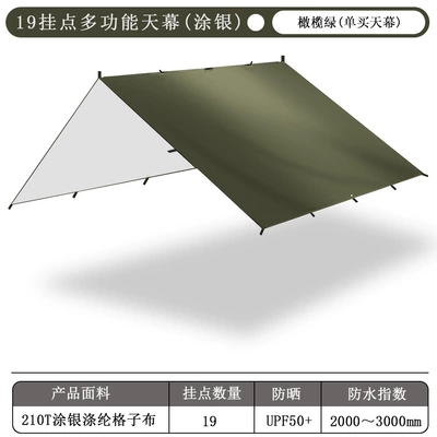 【Wholesale】Multifunctional Outdoor Camping Gear Sunshade and Sun Protection Portable Multi-Point Canopy (Avtomobil yan çətirləri) - silver-coating-19-hanging-olive-green-sky-curtain-outer-bag-no-accessories-3x3m
