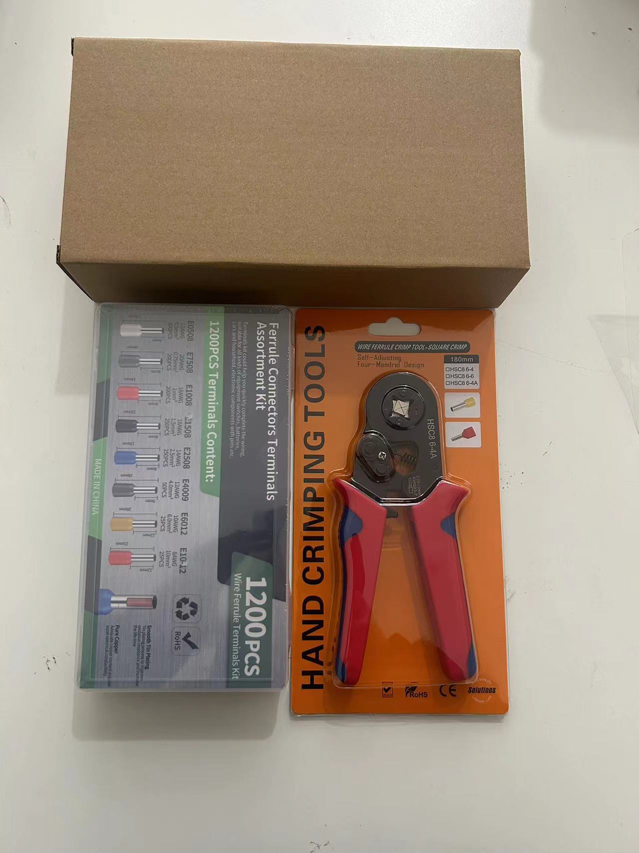 Terminales de Cableado Tipo Tubo VE Europeos Prensados en Frío, 1200 Piezas, Alicates de Engarzado HSC8 6-4A, Juego Combinado de Alicates de Engarzado