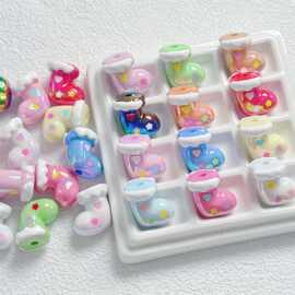 高货uv镀彩手绘圣诞袜通孔散珠diy手工串珠手机链手链饰品配件