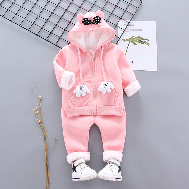 Children's clothing set for boys girls, plush thickened autumn and winter 2023 new style with hat, western-style_voghion.com