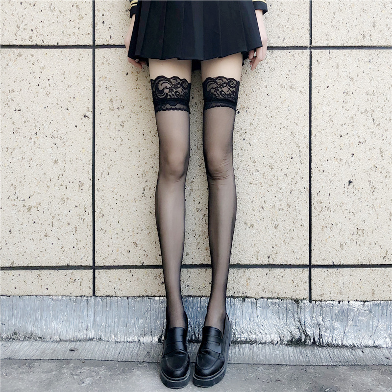 Sr 膝上黒ストッキングセクシーな黒ストッキング夏薄い膝上レース網タイツ黒ミドル丈ハーフセクシー|undefined