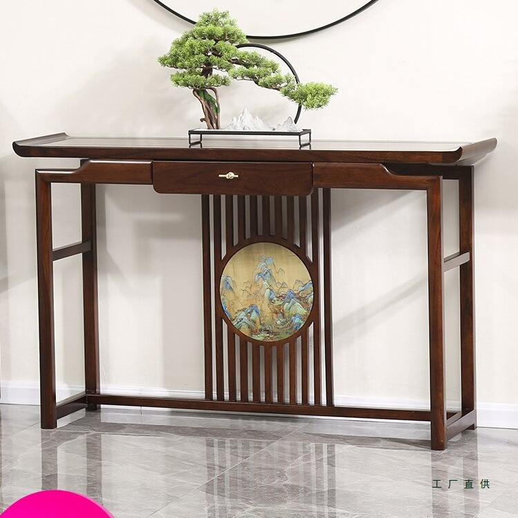 新中式玄关桌实木中式条案进门入户供桌简约轻奢乌金木榆木玄关柜