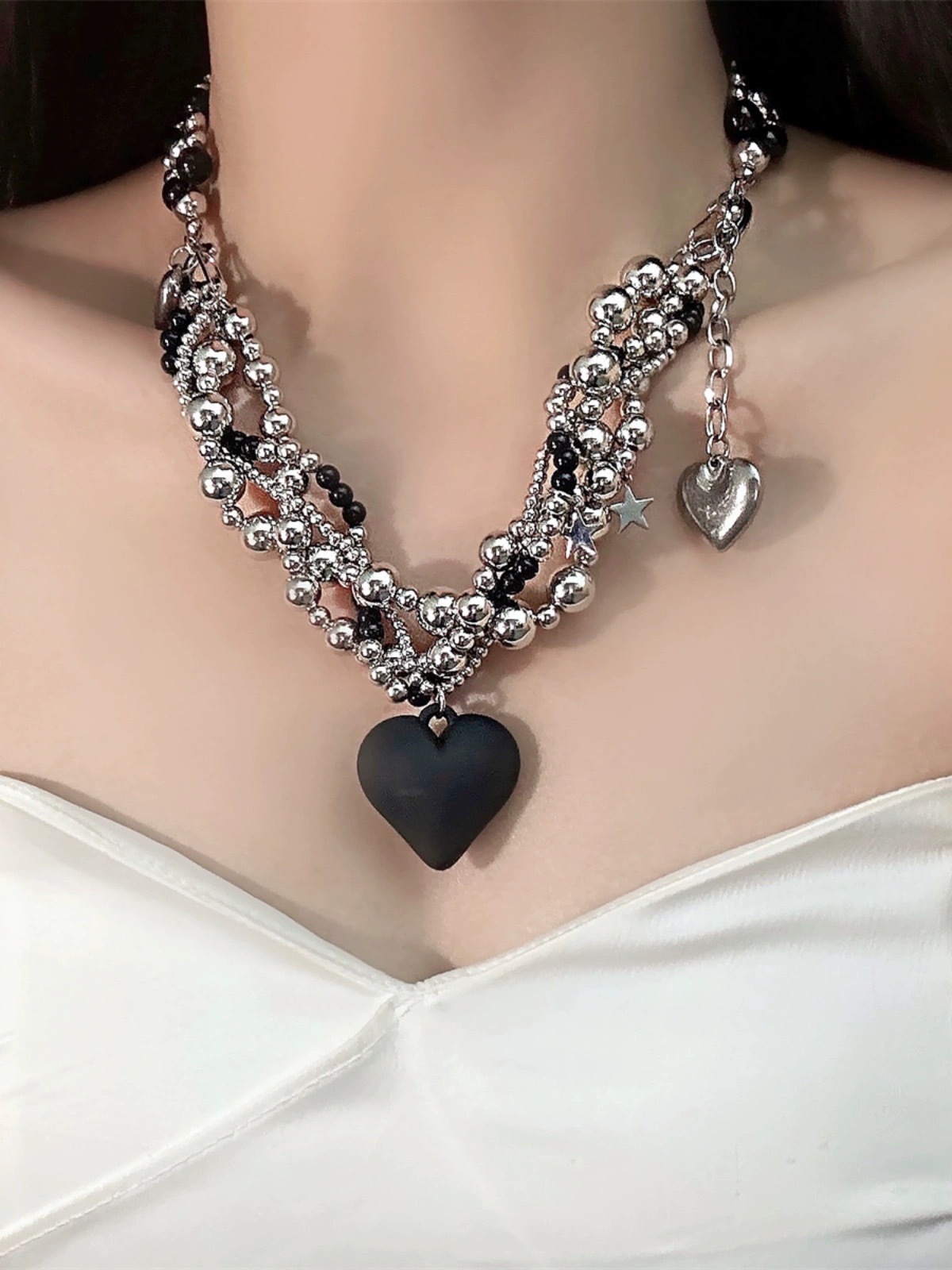 Collana con ciondolo a cuore e perline - gioiello hip hop donna_voghion.com