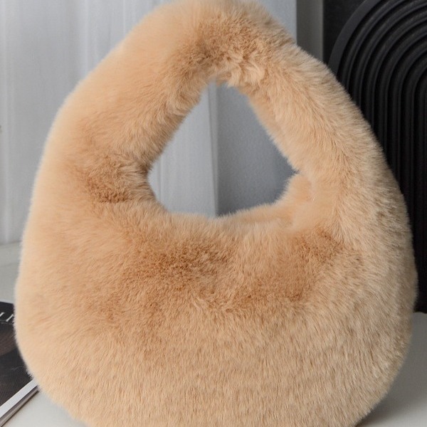 新款挎包手提饺子包冬季毛绒包包女仿獭兔毛手拎单肩云朵大容量