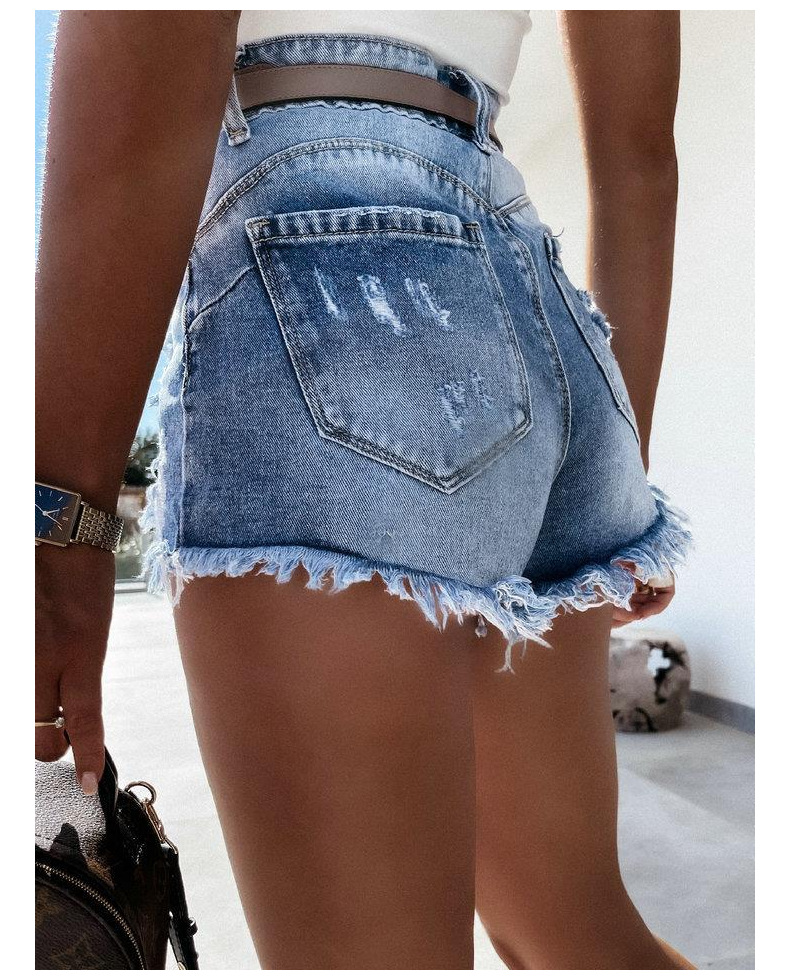 Ripped Straight Mid-Waist Frayed Raw Hem Denim Shorts NSJRM72191