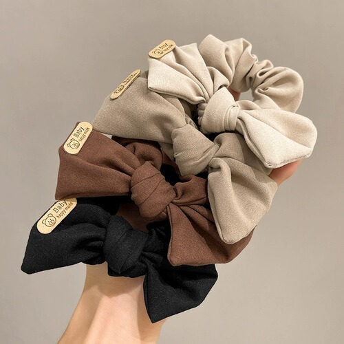 New style bear logo bow large intestine hair tie fashionable fabric retro women's high-end headband headband hair accessories wholesale