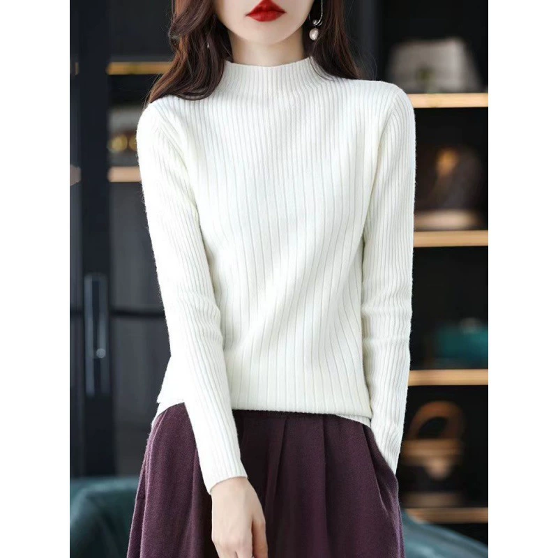 Свитер с длинными рукавами и высоким воротом, Женский пуловер, вязаный элегантный облегающий Универсальный внутренний топ в Корейском стиле для женщин на осень и зиму