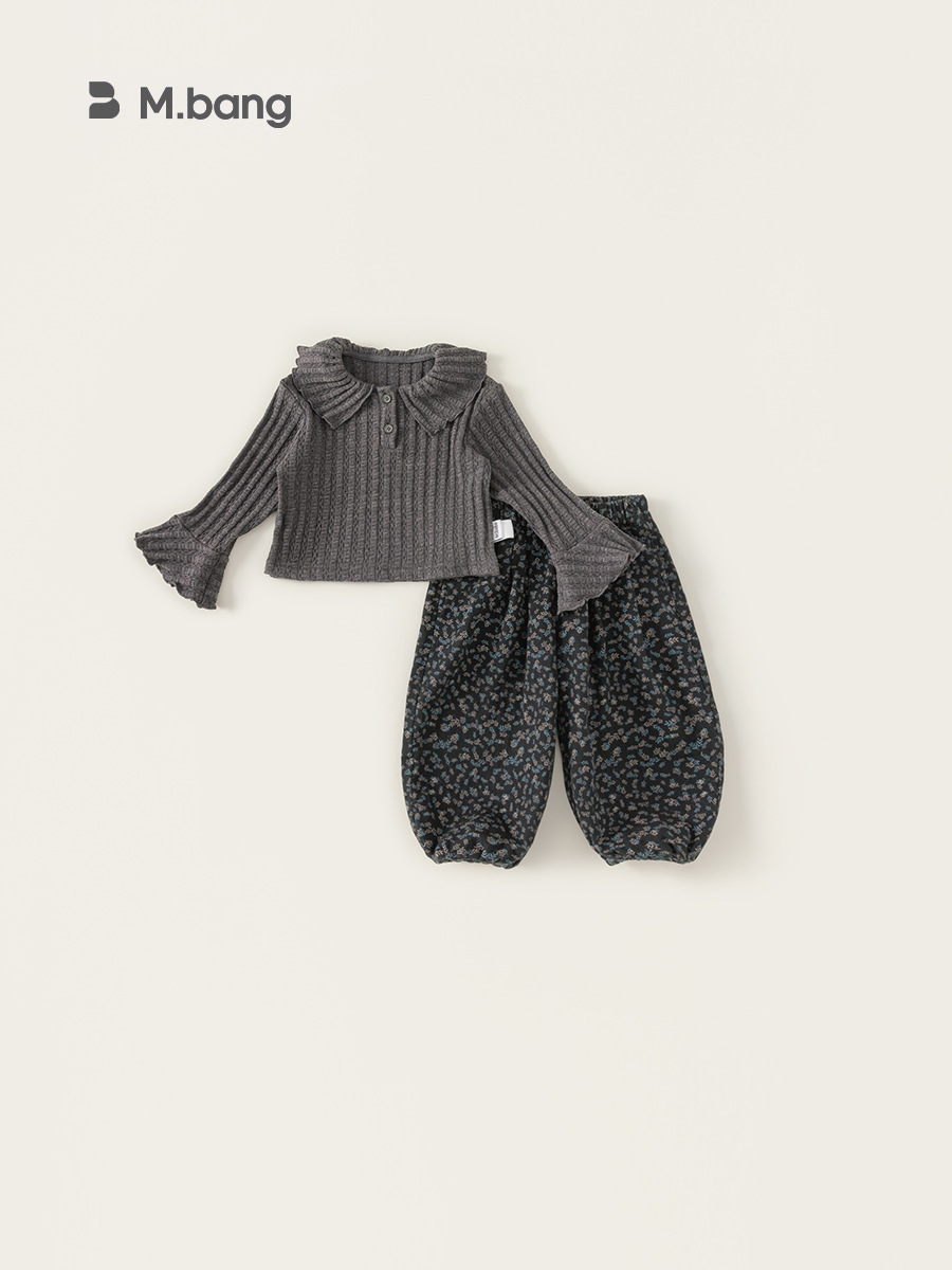 Yoobao ropa infantil de otoño niñas camiseta de punto 2026 nuevo bebé suéter de solapa pantalones de flor de dos piezas
