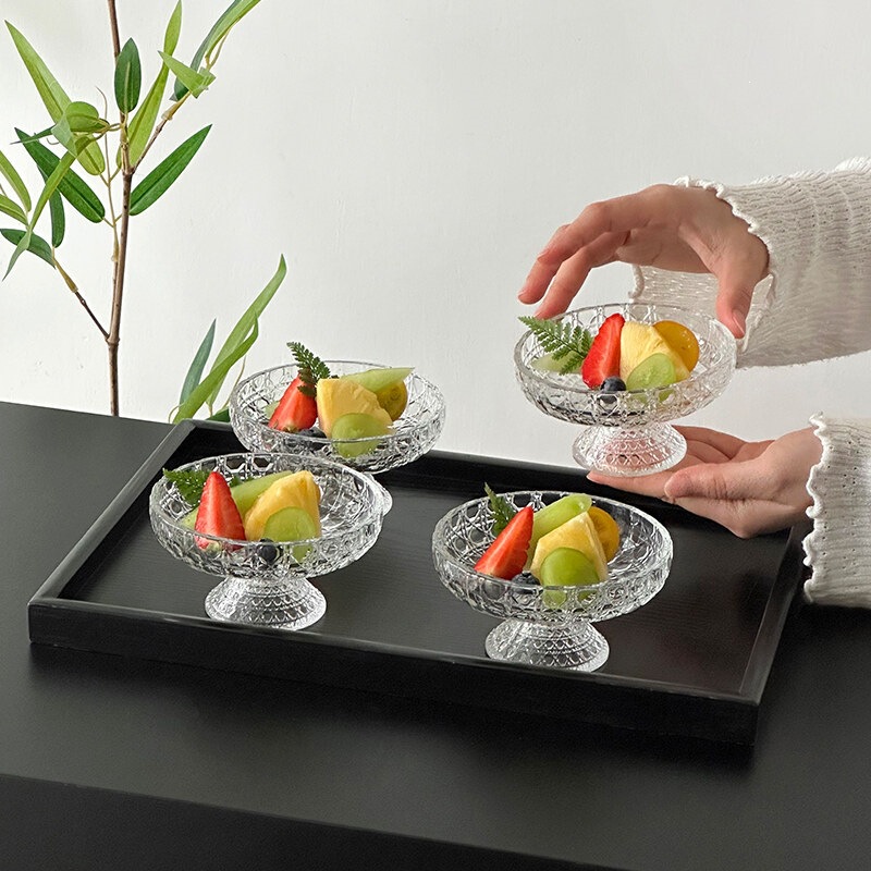 Glass Tall Fruit Plate, High Aesthetic Fruit Tray, Tea Snack Plate, Exquisite Dessert Bowl, Sweet Dessert Bowl, Creative Plate