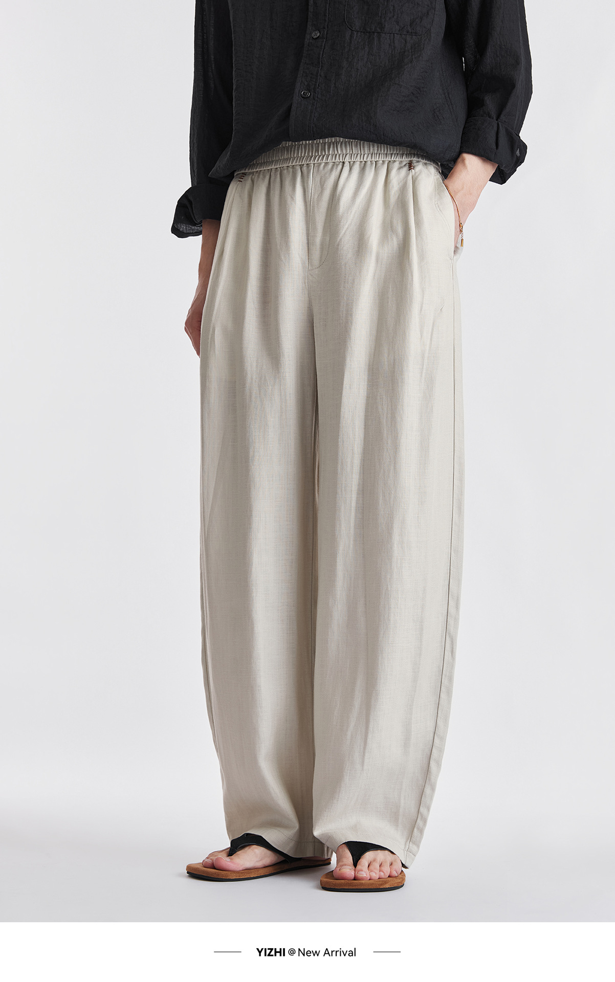 Quần dài nam ống rộng chất liệu linen phong cách Hàn Quốc — đen chi tiết 9