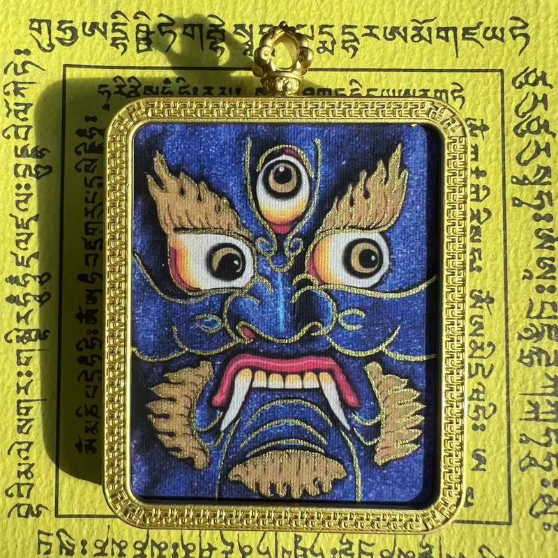 タンカ チベット手描き金塗装粗鉱石絵画コア国民トレンドペンダント九尾キツネ ザキラム ビッグブラックデーツ|undefined