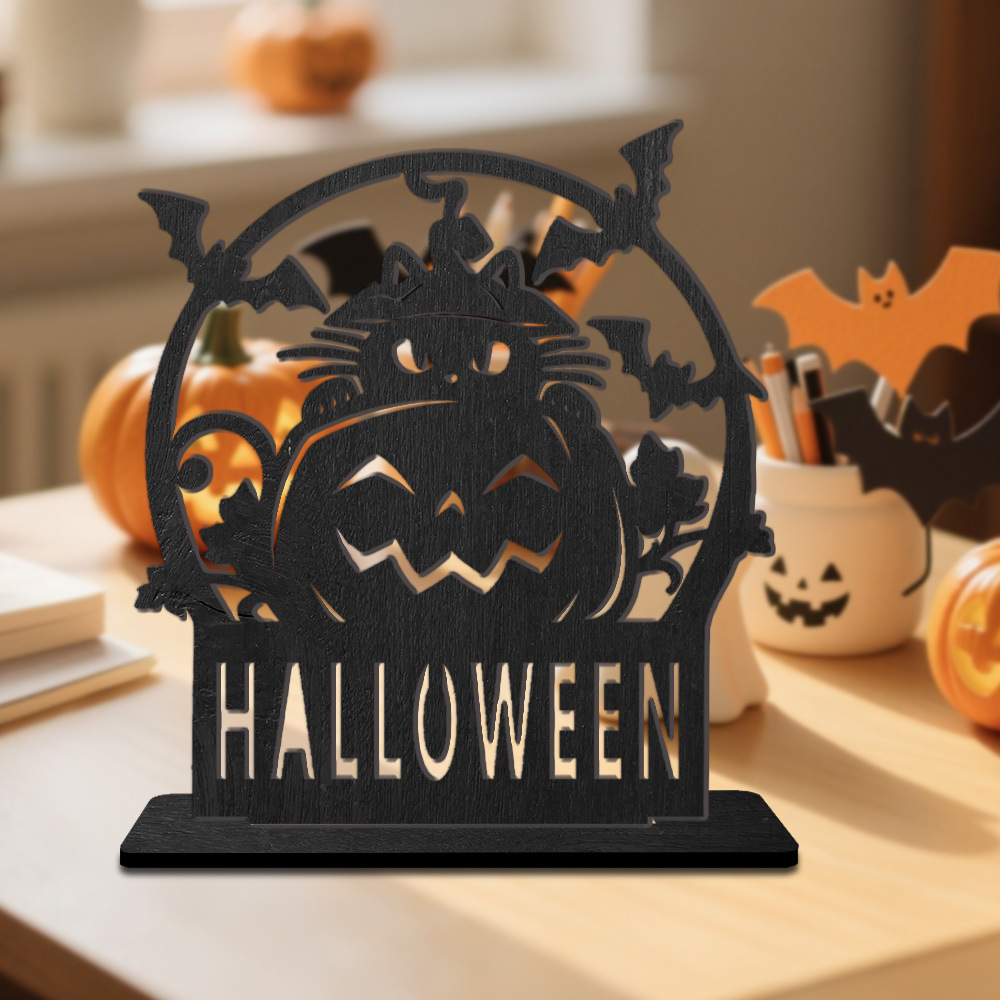 Adornos de madera de Halloween transfronterizos, linternas de calabaza de estilo oscuro, decoración de ambiente festivo, artesanías de madera