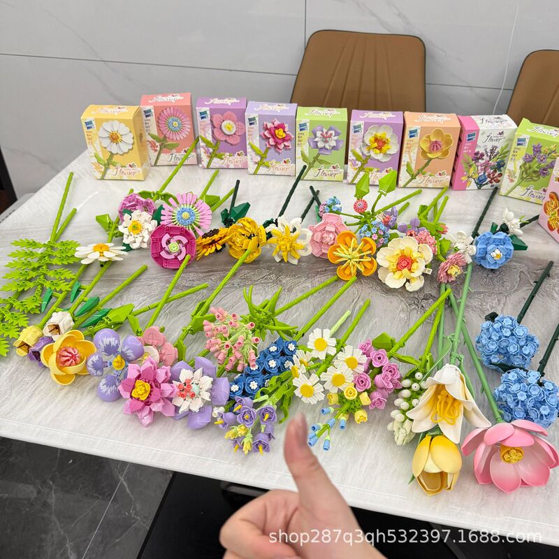 Cross-Border Educational Small Particle Building Blocks Flower Simulation Assembly Rose Jasmine Daisy Eternal Bouquet Building Block Toys Cross-Border Educational Small Particle Building Blocks Flower Simulation Assembly Rose Jasmine Daisy Eternal Bouquet Building Block Toys
