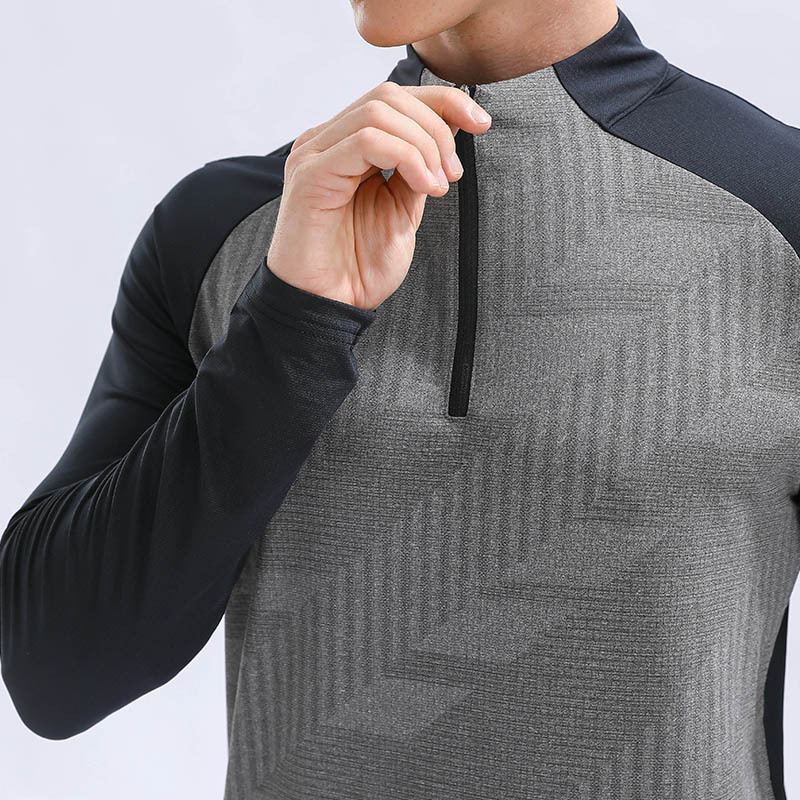 Otoño e Invierno de los nuevos hombres de los deportes al aire libre del collar del soporte media cremallera superior fitness running Slim transpirable de manga larga ropa de secado rápido