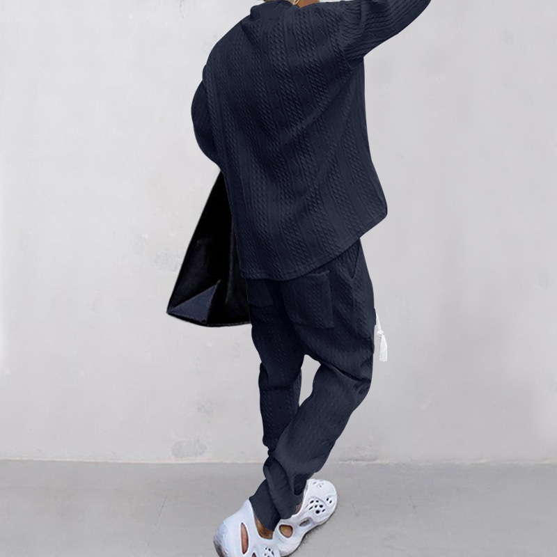 Set autunnale uomo maglieria jacquard con pantaloni collo a v_voghion.com