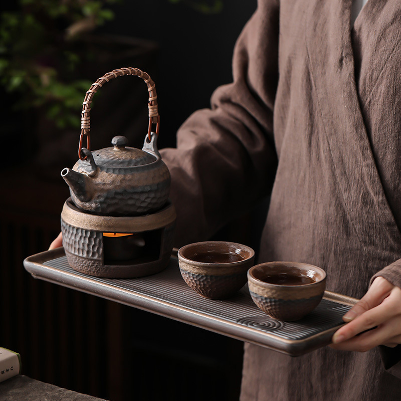 Vintage Kung Fu Tea Set Stoneware Household Living Room Office Teapot Tea Tray for 2 Japanese Style Warm Tea Set