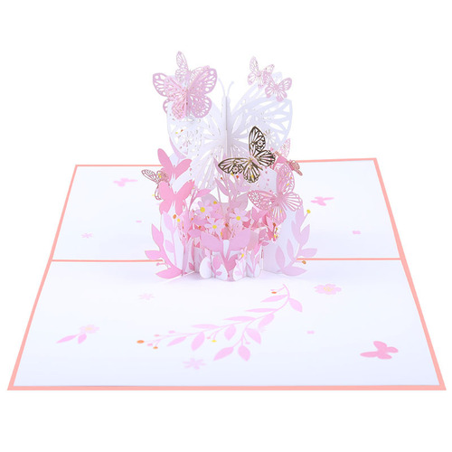 Valentine's Day 3D Greeting Card Butterfly Basket Blessings 3D Paper Sculpture Creative Gift Post Letter Card Paper Sculpture Wholesale