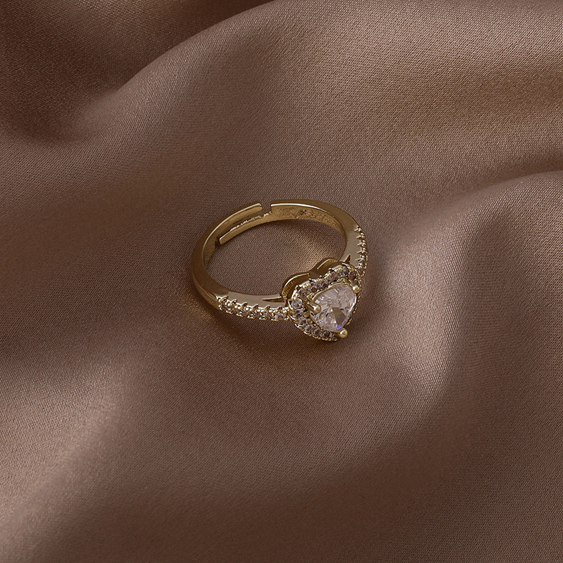 fashion micro-inlaid zircon heart square opening ring wholesale