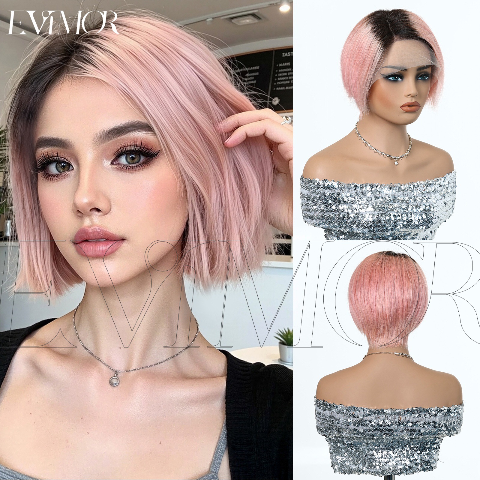 Peruca de mujer, cabello corto de clavícula europea y americana, encaje de cabello real, cabello corto, cabello corto