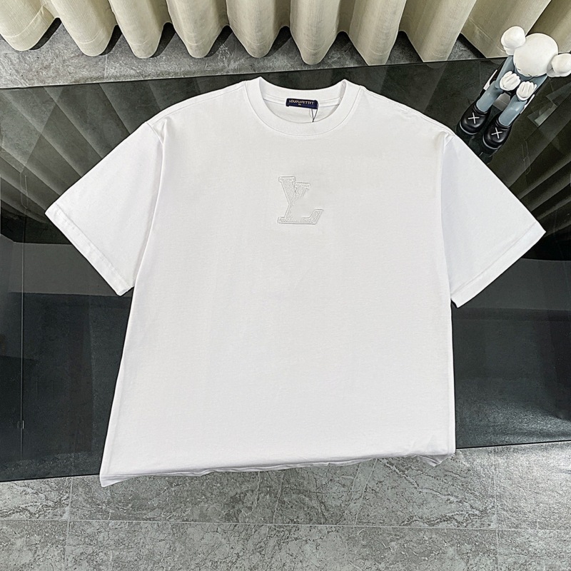 正しいバージョン Lujia 25ss 夏新定番レターロゴヘビーデューティ万針刺繍半袖ラウンドネック Tシャツ|undefined