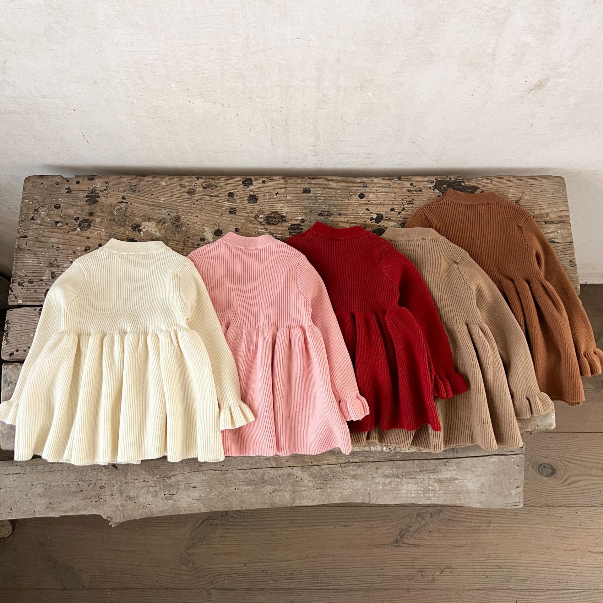 Ins vestido de lana con puños de algodón para niñas coreanas para bebés y niños pequeños vestido de suéter de primavera y otoño