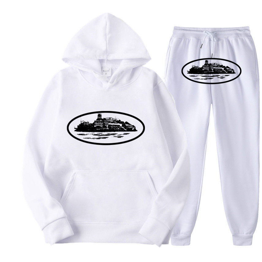 Europeo y americano clint419 diablo prisión patrón hombres y mujeres mismo suéter traje impreso con capucha conjunto de dos piezas al por mayor