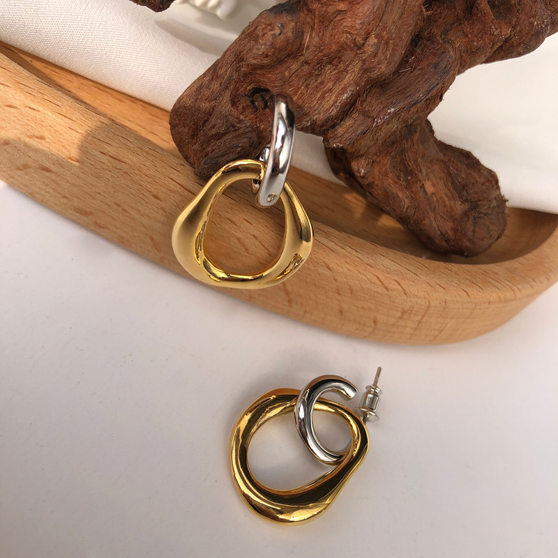 Plating Design 1 Pair Fashion Double Ring Plating Metal Drop Earrings