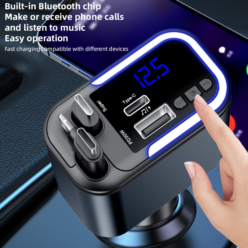 180W多機能Bluetooth車載超高速充電1-5、格納式ケーブル付き車用MP3プレーヤーデュアル高速充電|undefined
