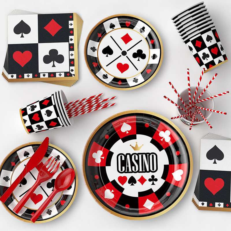 Amazon Casino jugando a las cartas cumpleaños decoración tema plato de papel desechable taza de papel tejido partido suministros traje