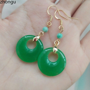 Source Jade Earrings, Long Style, Slimming, Full Green, New Antique Style Safety Buckle Jade Earrings, 925 Silver Ear Hooks