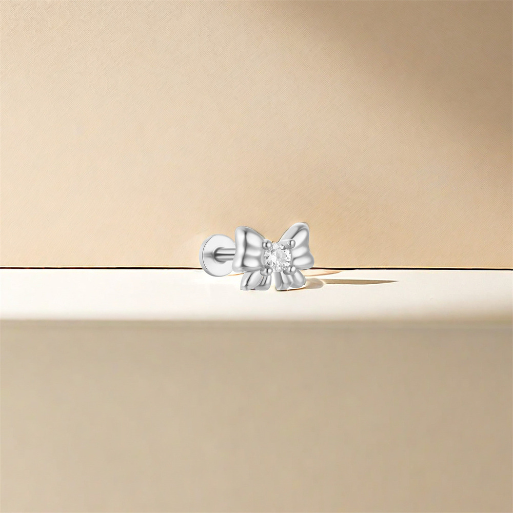 1 Piece Ear Cartilage Rings & Studs IG Style Sweet Geometric Bow Knot Sterling Silver Plating Inlay Zircon Ear Cartilage Rings & Studs display picture 11