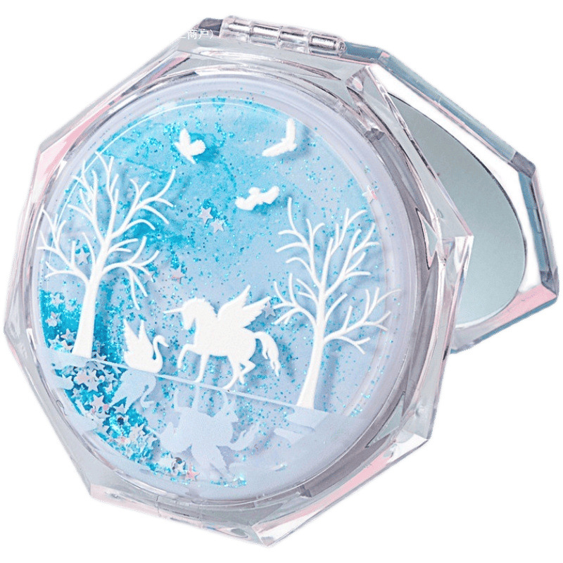 Fresh folding double-sided cute handheld cartoon mirror for students