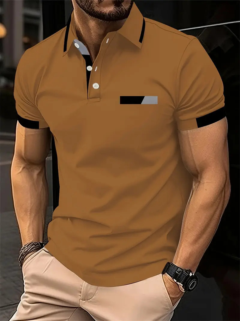 Independent Station Summer nuevos hombres de manga corta moda solapa botones rayas casual POLO camisa top MB13